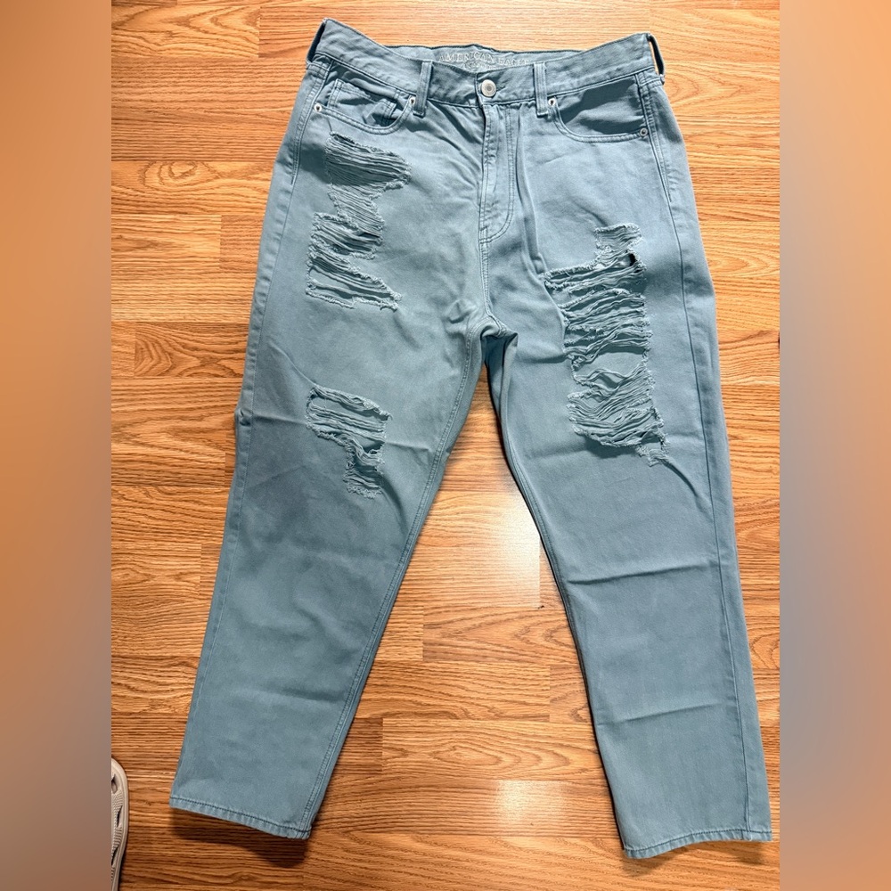 *NEW* Sz 14 Short American Eagle Outfitters high-rise distressed mom jeans Sage